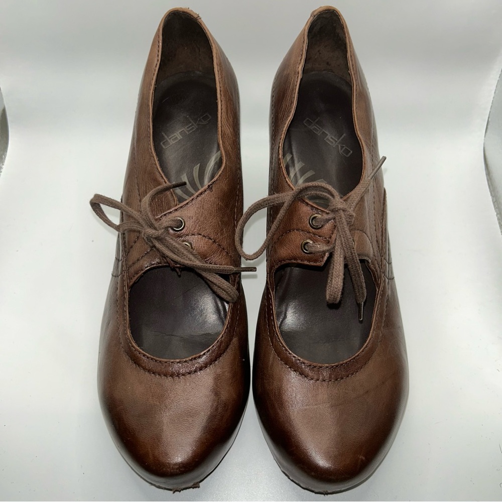 Dansko brown leather Mary Jane lace up heels size 40 - Picture 2 of 6